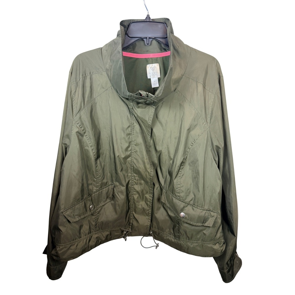 Livi Active Women Olive Green Full Zip Windbreaker Jacket Plus Size 24